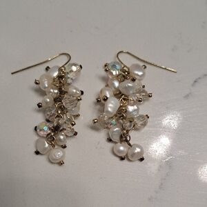 Gold and Pearl Cluster Earrings